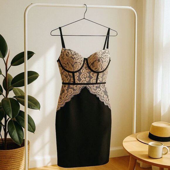 Blashe Black & Pink Lace Bustier Mini Dress – Curve-Hugging – Size L – NWT - Picture 4 of 15